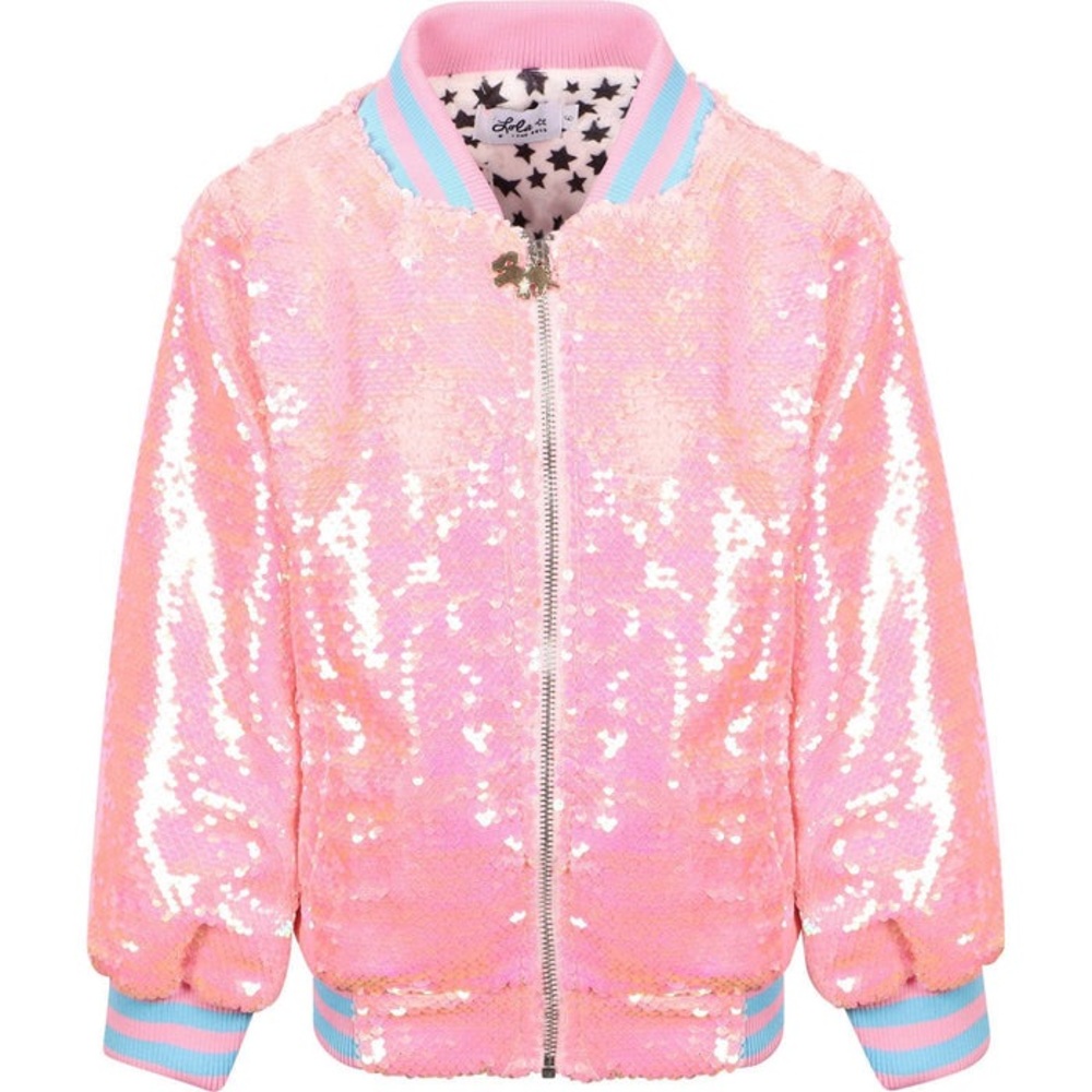 Lola + The Boys Pink Sequin Jacket with Blue Trim size 8 - Picture 2 of 6